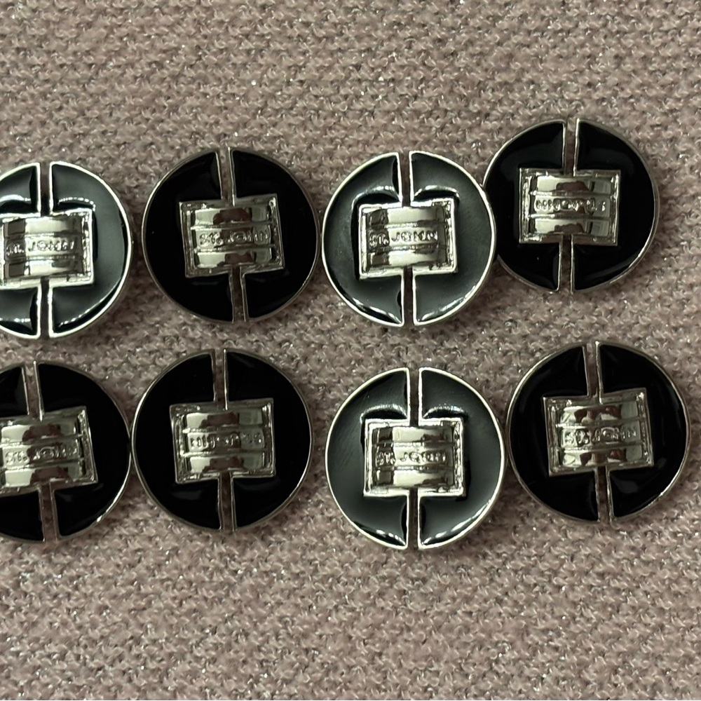 St. John 7/8” silver-tone and black enamel buttons. Lot of 8 identical.